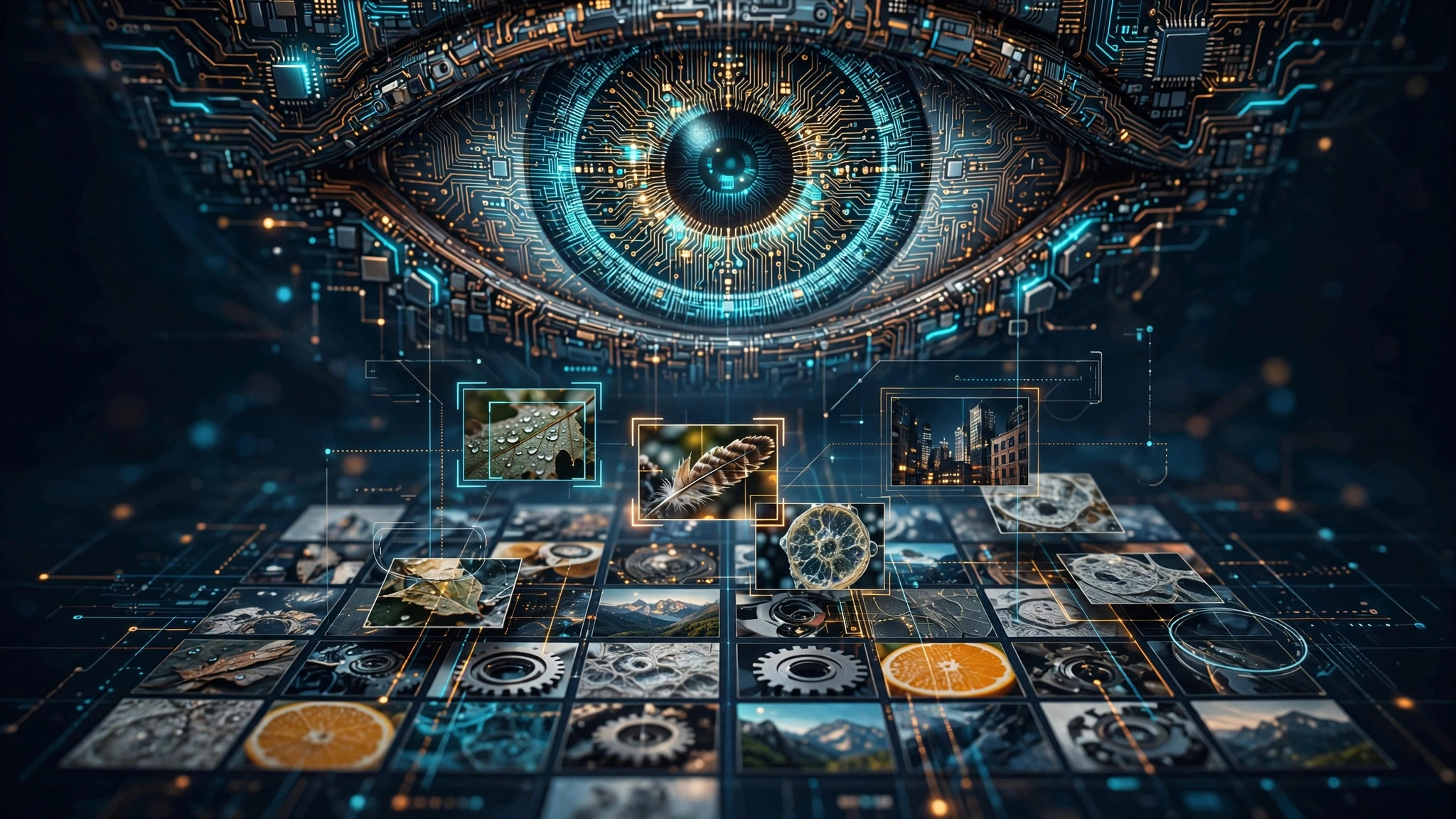 Elorian Glimpse visual scratch space: an AI eye studying and re-cropping image tiles while reasoning